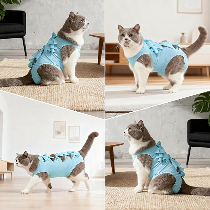 Cat Recovery Suit Anti Licking, Cats Surgery Recovery Suit Female Kitten Onesie After Spay, Cone of Shame Alternative, Post-Surgery Kitten Surgical Clothes for Abdominal Wounds(Kont Blue,M)