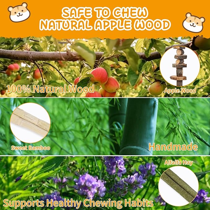 21 Pcs Hamster Cage Accessories Set, 9.5'' Silent Hamster Wheel, Ceramic Hideout & Food Bowl, 15 Chew Toys, Maze Wood House & Water Bottle Set, Hamster Starter Kit