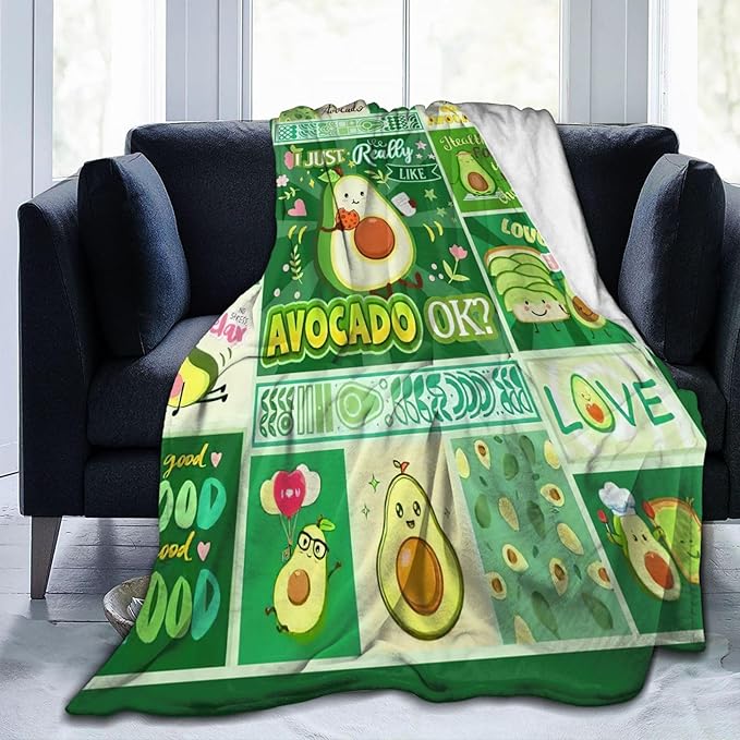 SweetFox Avocado Blanket, Funny Cute Avocado Decor Throw Blanket Gifts for Girls Boys Lovers Super Warm Soft Plush Lightweight Fleece Flannel Winter Bedding Blankets for Kids Adults Women 80"X60"