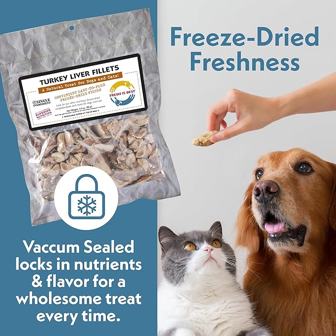 Fresh Is Best Turkey Liver Fillets Freeze Dried Dog Treats – Raw Freeze Dried Treats for Dogs & Cats in Resealable Zipper Bag – High-Protein Single Ingredient – Made in The USA