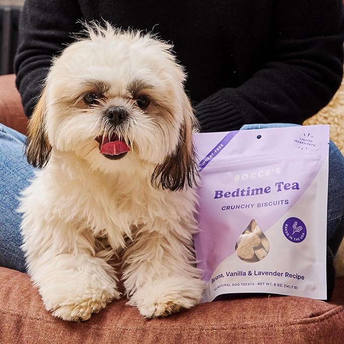 Bocce's Bakery Bedtime Tea Treats + Calming Supplement Bundle for Dogs – All-Natural, Wheat-Free Biscuits & Stress Support with Chamomile, Lemon Balm, L-Theanine – Real Ingredients Baked in The USA
