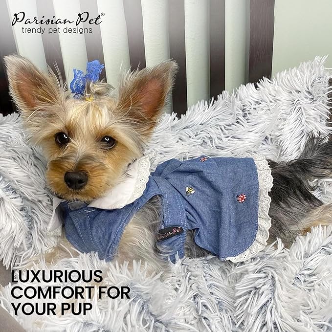 Parisian Pet Dog Overall Dress - Spring Summer Clothes for Large Dogs Girl - Floral Denim Pet Dress - Stylish Dog Outfit - Lightweight and Breathable Puppy Clothes - Sleeveless Dresses for Dogs