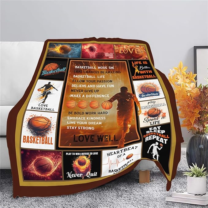 Basketball Blanket Sports Basketball Throw Blanket Gifts for Player Kids Girls Boys Adults Women Man Super Soft Cozy Plush Fluffy Fuzzy Fleece Blanket Decor 50''X60''