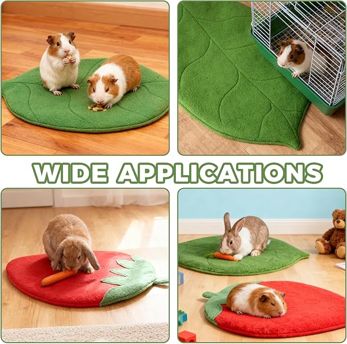 Guinea Pig Bedding Mat Washable,Ultra Soft Fleece Warm Small Animal Beds,Absorbent&Waterproof Rabbit Winter Sleeping Pad for Rabbit Hamster Squirrel Hedgehog Chinchilla Ferret,Strawberry 12"x14"