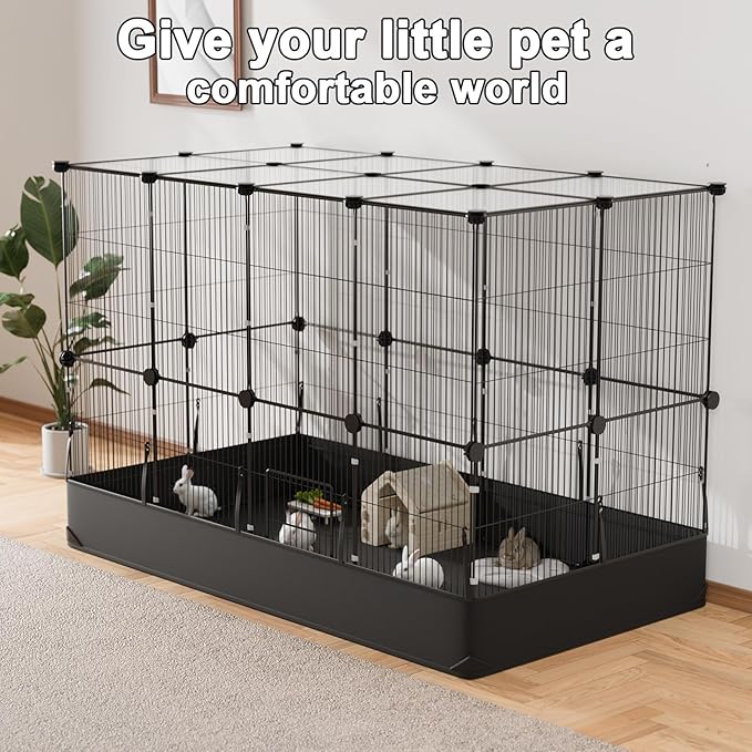 Tresbro Guinea Pig Cage with Waterproof PVC Bottom Liner & One-Hand Release Hook, Triple Fixing C&C Cage for Guinea Pigs, Bunny, Rabbit, Hedgehog, Small Animal Indoor Playpen 48''L x 24''W x 31.5''H