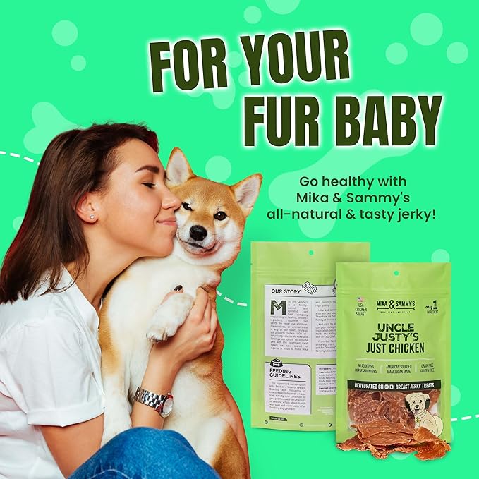 Mika & Sammy's Gourmet Jerky Dog Treats Made in The USA. (Uncle Justy's Just Chicken 5 0z)