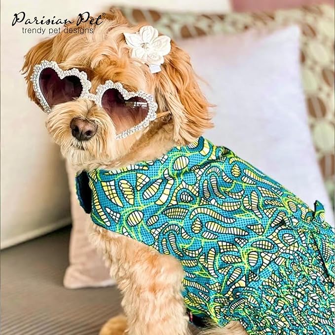 Parisian Pet Tribal Dog Dress - Summer Clothes for Medium Dogs Girl - Ruched Waist Pet Dress - Stylish Printed Beach Dog Outfit - Lightweight Puppy Clothes - Sleeveless Dresses for Dogs