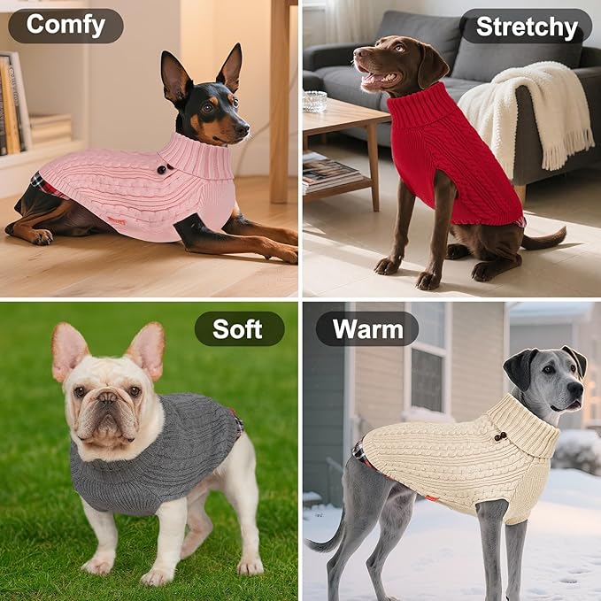 KYEESE Dog Sweater Warm Turtleneck Small Dogs Sweater Stretchy Comfy Pet Coat for Fall Winter Cold Weather Soft Pullover Dog Sweaters for Small Dogs Girl
