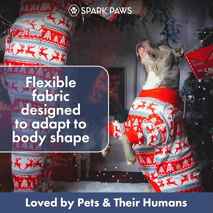 Spark Paws Dog Christmas Pajama, Dog Recovery Suit Male, Onesie, Ultra-Soft and 4-Way Stretch, for Small Medium and Large Breeds - Winter Wonderland - L