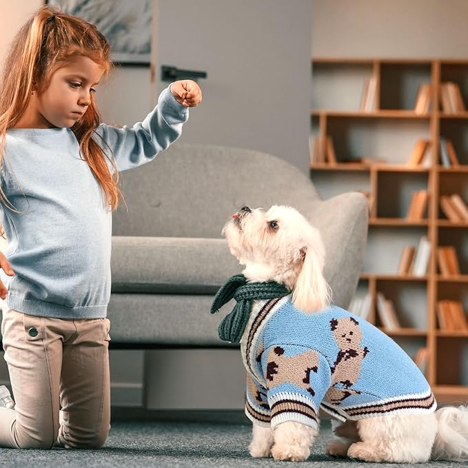 Small Dog Sweaters Cute Bear Dog Cardigans Clothes for Small Medium Dogs Boy Girl Puppy Cat Knitting Cardigan Outfits Dogs Winter Coats Warm Pet Doggy Clothes Soft Knitwear Apparel (Blue,XL)
