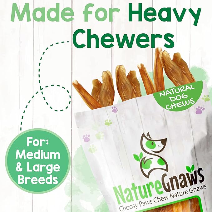Nature Gnaws Beef Tendons for Dogs 7-11" (12 Count) - Long Lasting for Aggressive Chewers & Large Dogs - Natural Beef Jerky Dog Chew Bones - Rawhide Free