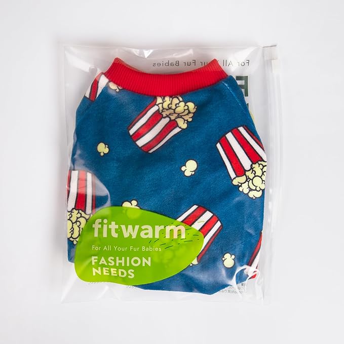 Fitwarm Popcorn Dog Pajamas, Funny Dog Clothes for Small Dogs Boy Girl, Fleece Pet Onesie with Feet, Blue, Red, White, Yellow, XL