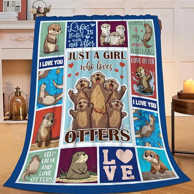 SweetFox Just A Girl Who Loves Otters Blanket, Otter Decor Throw Blanket Gifts for Girls Boys Lovers Super Warm Soft Plush Fleece Flannel Winter Bedding Blankets for Kids Adults Men Women 50"X40"