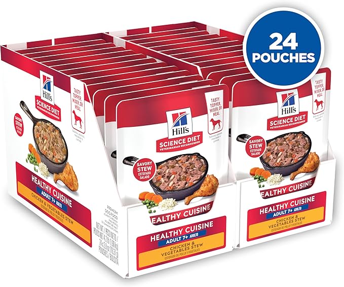 Hill's Science Diet Senior Adult 7+ Healthy Cuisine Wet Dog Food, Chicken & Vegetables Stew, 2.8 oz Pouch, 24-Pack