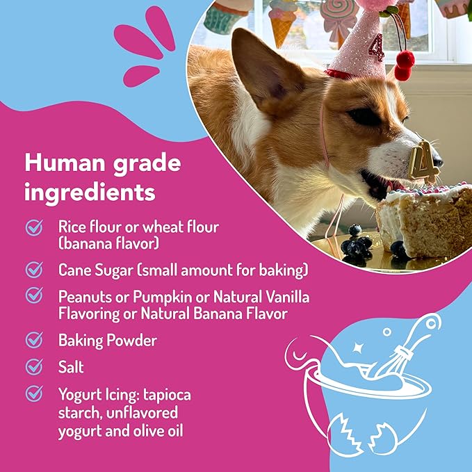 Puppy Cake Dog Birthday Cake Kit – Cake Mix, Icing Mix, Candle and Swirl Tri Color Silicone Pan, Peanut Butter Flavor – Bake or Microwave – Perfect for Celebrating Your Dog’s Special Day – Made in USA
