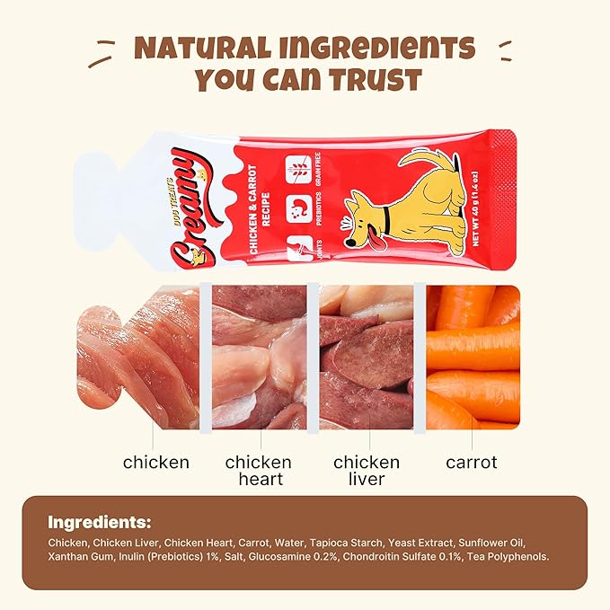 M-PETS Chicken & Carrot Lickable Dog Treats,Soft Healthy Dog Snacks in Squeeze Tubes for Puppies & Seniors,Reward Training or Food Topper, Low-Calorie Puree for Joint & Digestive Support – 8 Pack
