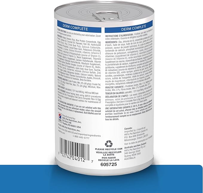 Hill's Prescription Diet Derm Complete Environmental/Food Sensitivities Wet Dog Food, Rice & Egg, 13 oz. Cans, 12-Pack