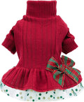 Fitwarm Christmas Outfit, Knitted Tulle Sweater Dress, Winter Clothes for Small Dogs Girl, Female Pet Apparel, Red, Green, Small