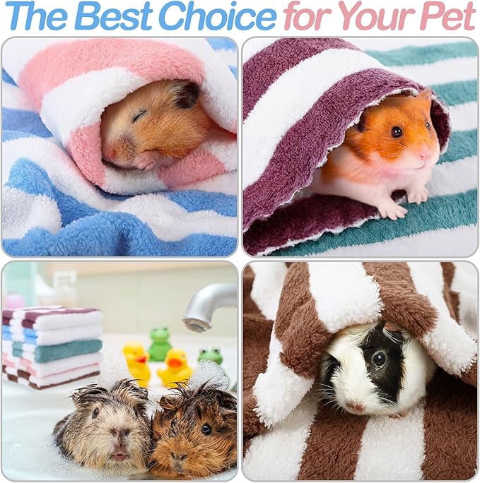 Moukeren 20 Pcs Guinea Pig Fleece Bedding Blankets Bulk Washable Small Animal Fleece Cage Liners Pet Sleeping Mat Cover for Hamster Chinchilla Rabbit Hedgehog (12 x 12 Inch,Striped Style,Multicolor)