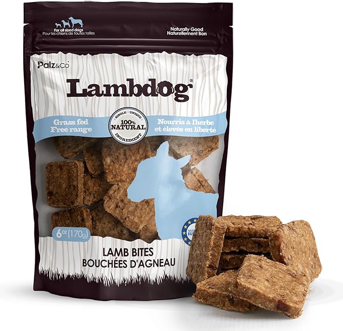 Palz&Co Lambdog Lamb Bites 6oz - 100% Natural Single Ingredient Dog Treats, Grain-Free, High Protein, Chewy Texture