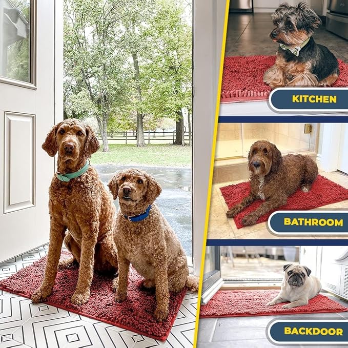 Muddy Mat® | Super Absorbent Door Mat Indoor, Microfiber Quick Dry Chenille Entryway Rug, Non-Slip Front Door Mat, Indoor Mats for Entryway, Machine Washable Pet Rug, Red 24"x36"