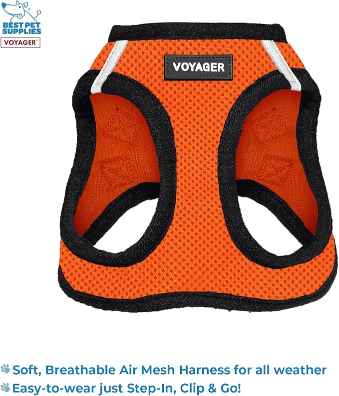 Voyager Step-in Air All Weather Mesh Harness and Reflective Dog 5 ft Leash Combo with Neoprene Handle, for Small, Medium and Large Breed Puppies by Best Pet Supplies - Orange, Medium