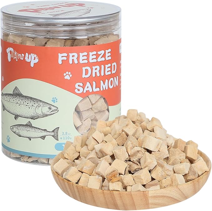 PAWUP Freeze Dried Salmon Dog Treats, Single Ingredient Raw Dog Food Toppers, Healthy Training Treats for Dogs,3.8 oz