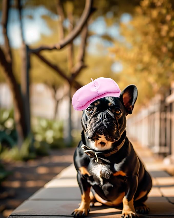 PET SHOW Dog Beret Hat for Small Dogs Cats Party Holiday Headband Cap French Leather Berets with Adjustable Chin Strap Cute Fashion Puppy Hats Pets Costumes Accessories(Pink,S)