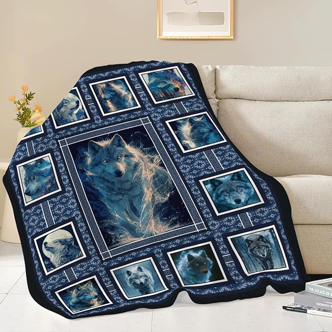 Wolf Throw Blanket Wolf Stuff Gifts for Kids Girls Boys Adults Women Men Soft Cozy Warm Plush Fluffy Fuzzy Fleece Blanket Decor 40''X50''