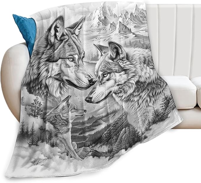 banonaty Wolf Blanket Wolfs Throw Blankets Cozy Fleece Flannel Gray and White Blanket Bedding Wolf Stuff Gifts for Men Women Boys Girls Teens Adults for Couch Sofa Bed Decor 50"X60"