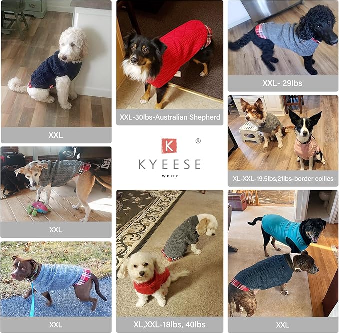 KYEESE Dog Sweater Soft Dog Sweater Pullover Dogs Sweaters for Medium Dogs Girl Warm Turtleneck for Fall Winter Cold Weather Medium Dogs Clothes with Gingham Patchwork Comfy Pet Coat