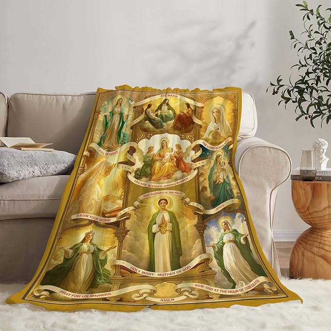 Virgin Mary Blanket Christian Faith Prayer Throw Inspirational Scripture Spiritual Catholic Religious Gifts for Women Girls Men Kids Adults Soft Cozy Plush Fluffy Fuzzy Fleece Decor 40''X50''