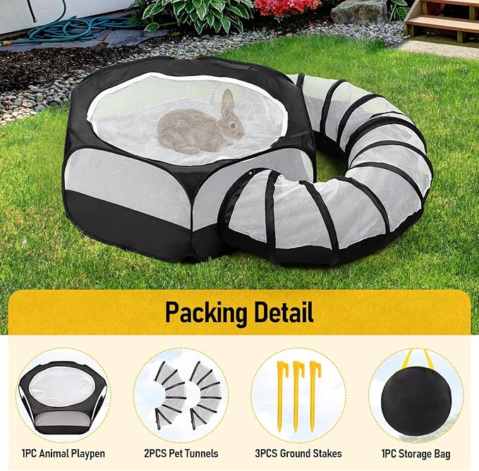 Small Animal Playpen with Surround Tunnel,Waterproof Guinea Pig Cage Breathable Rabbit Cage with Top Cover Pop Open Ferret Toys Hamster Playpen for Chicken Cat Dog Indoor Outdoor Exercise