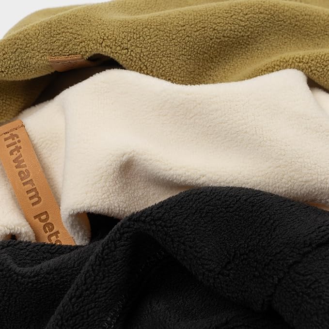 Fitwarm 3 Pack Classic Fleece Dog Sweater, Winter Clothes for Small Dogs Boy Girl, Turtleneck Dog Sweatshirt, Pet Pullover Jumper, Cat Apparel, Black, Olive Green, Cream, Large