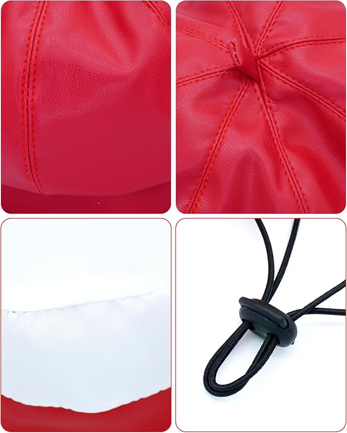 PET SHOW Dog Beret Hat for Small Dogs Cats Party Holiday Headband Cap French Leather Berets with Adjustable Chin Strap Cute Fashion Puppy Hats Pets Costumes Accessories(Red,S)