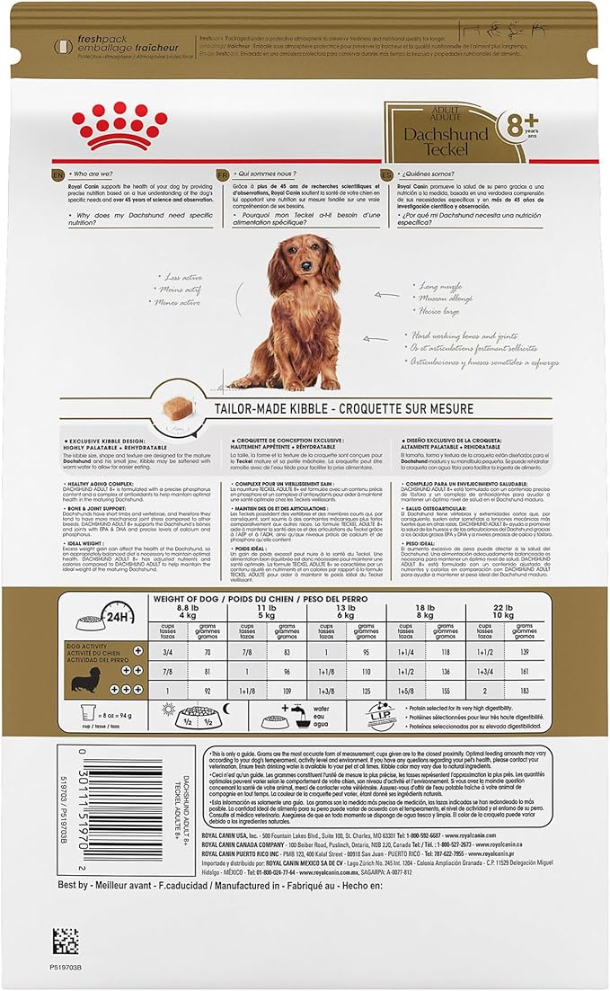 Royal Canin Breed Health Nutrition Dachshund 8+ Senior Dry Dog Food, 3 lb Bag