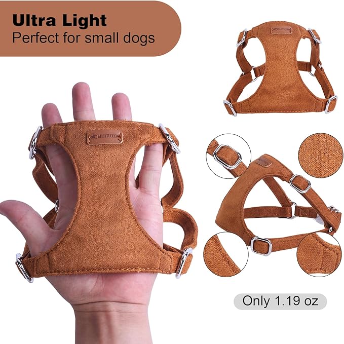 Dog Harness and Leash Set, XXS No Pull Adjustable Puppy Harness with Multifunction Pink Dog Leash and Dog Collar, Soft No Choke Escape Proof Pet Harness Vest for Small Dogs and Cats (Brown, XXS)