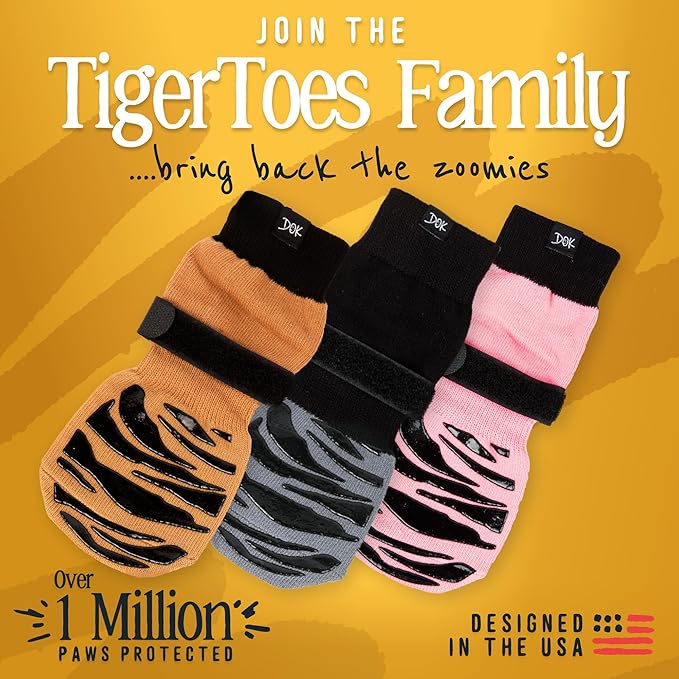 DOK TigerToes Premium Non-Slip Dog Socks for Hardwood Floors - Extra-Thick Grip That Works Even When Twisted - Prevents Licking, Slipping, and Great for Dog Paw Protection (XXL, Cool Caramel)
