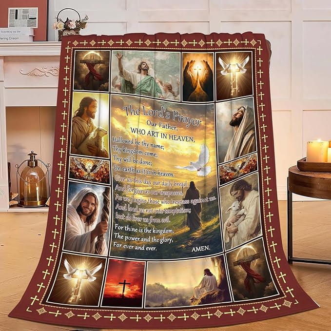 Christian Jesus Blanket Inspirational Bible Verse Religious Faith Healing Prayer Throw Scripture Spiritual Catholic Gifts for Men Women Boys Girls Kids Adults Plush Fuzzy Fleece Decor 60''X80''