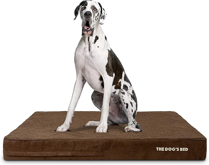 The Dog’s Bed Orthopedic Memory Foam Dog Bed for XXL Dogs, Waterproof Washable Cover, Anti-Slip Base, Calming Surface – CertiPUR-Certified Foam, Brown Plush, 6 Inch Thick