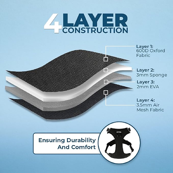 Voyager Dog Harness Dual Leash Attachment No-Pull Control Adjustable Soft but Strong Pet Harness for Medium and Large Dogs with 3M Reflective Technology, Black Nylon, XS (Chest: 13-16")