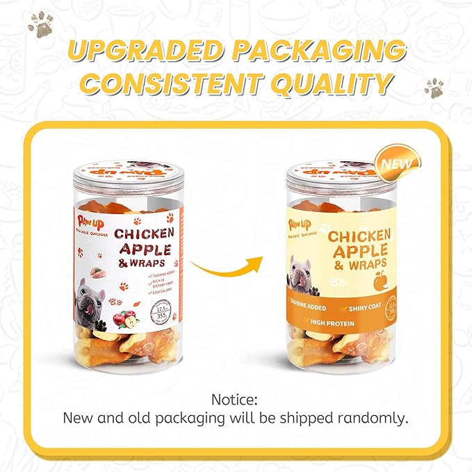 PAWUP Dog Treats Apple Slice Chicken Wrapped, Training Treats w/Taurine for Small Medium Large Dogs, 12.5 oz