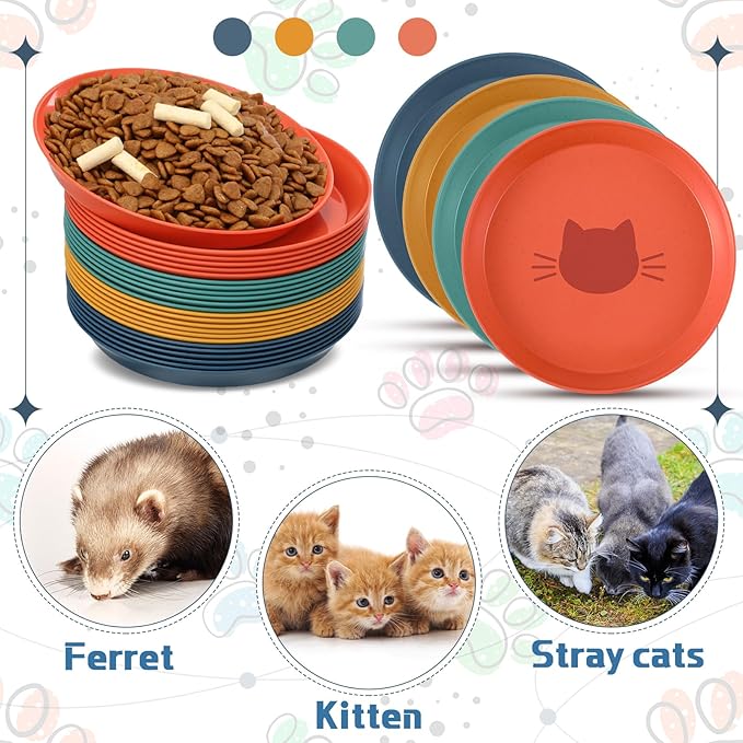 Gerrii 24 Pieces Fatigue Relief Cat Bowl 6 Inch Shallow Cat Food Dish Stray Wet Feeding Bowls Wide and Small Pet Plates for Ferrets Feral Short Legged Kitten Shelter(Elegant Color,Pattern)