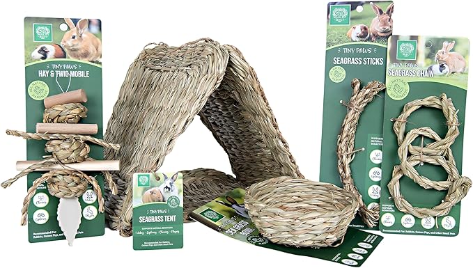 Small Pet Select Tiny Paws Seagrass Play Pack, for Guinea Pig, Rabbit, Bunny, Toys, Hideout Tunnel, Cage Accessories