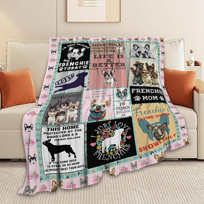 Boston Terrier Throw Blanket French Bulldog Frenchie Puppy Stuff Gifts for Dog Lover Kids Girls Boys Adults Women Men Soft Cozy Warm Plush Fluffy Fuzzy Fleece Blanket Decor 60''X80''