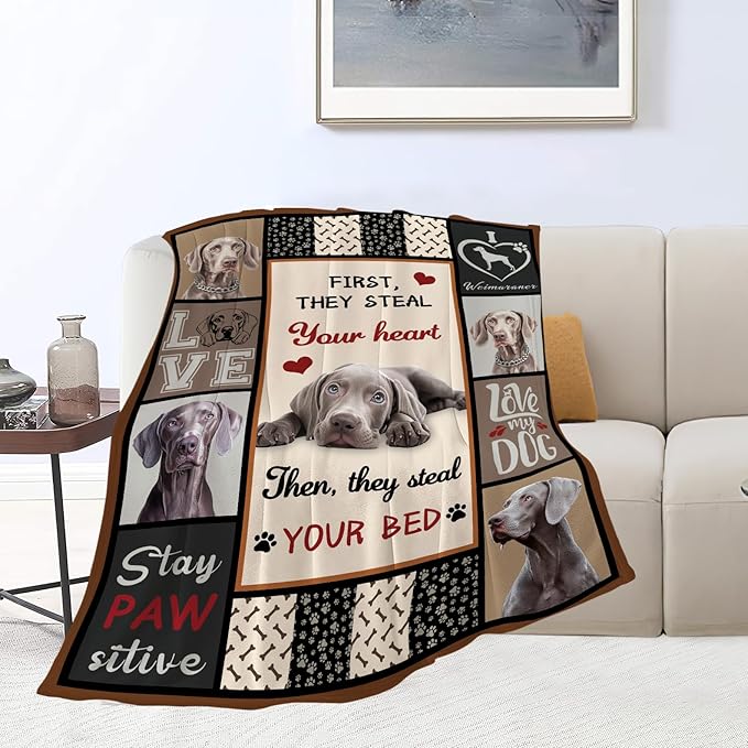 Weimaraner Gifts, Weimaraner Throw Blankets, Dog Gifts for Men Boys Girls Women Lover Adult Cozy Fleece Flannel Bedding Stuff Animal Plush for Couch Sofa Bed Decor 50"X40"