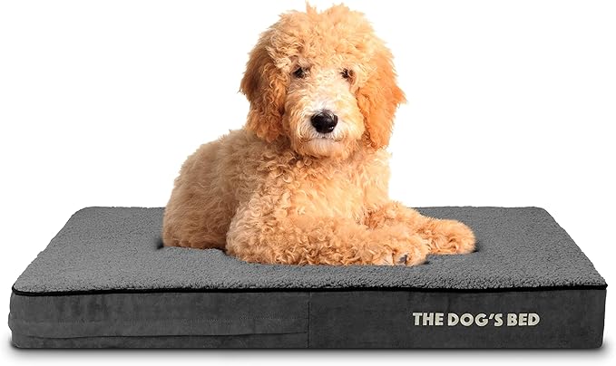 The Dog’s Bed Orthopedic Memory Foam Dog Bed for Large Dogs, Waterproof Washable Cover, Anti-Slip Base, Calming Surface – CertiPUR-Certified Foam, Grey Plush, 4 Inch Thick