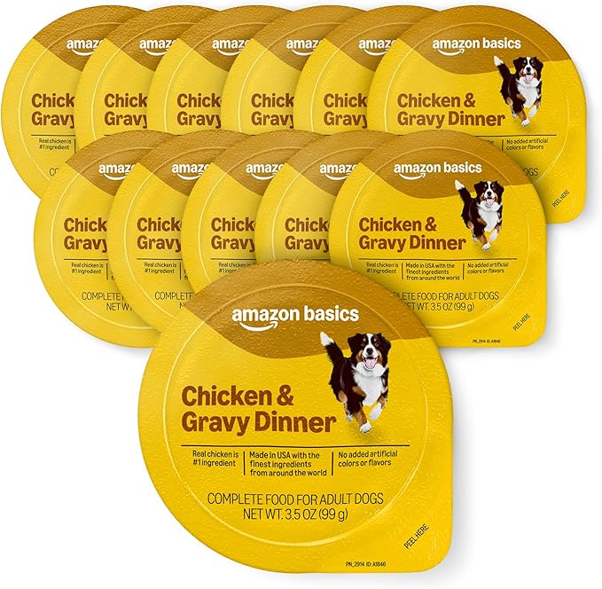 Amazon Basics Wet Dog Food, Chicken & Gravy Dinner, Made with Real Chicken, 3.5 oz Cup (Pack of 12)