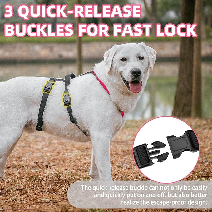 PUPTECK Escape Proof Dog Harness - No Pull Soft Padded Full Body Pet Halter Harness with Lift Handle for Small Medium Large Doggies Walking Hiking Hunting, Deep Pink & Black, M