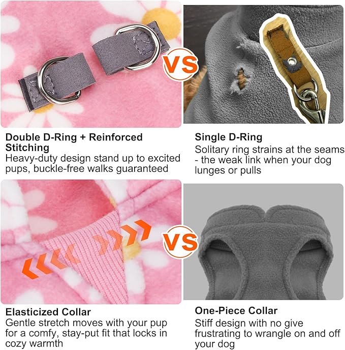 BEAUTYZOO Dog Fleece Vest Sweater Winter Jacket for Small and Medium Dogs with D-Ring Leash Cold Weather Coat Hoodie for XS S M Dogs Boy or Girls,Pink Daisy M